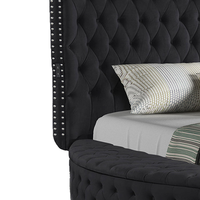 Hazel - Queen Size Tufted Storage Bed & Bluetooth Speakers, USB Port - Black