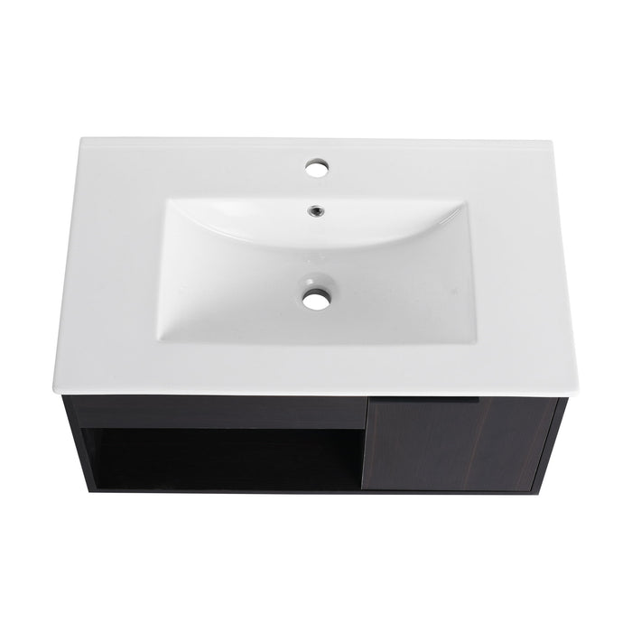 Wall Mounted Floating Bathroom Vanity With Open Shelf & Soft Close Door