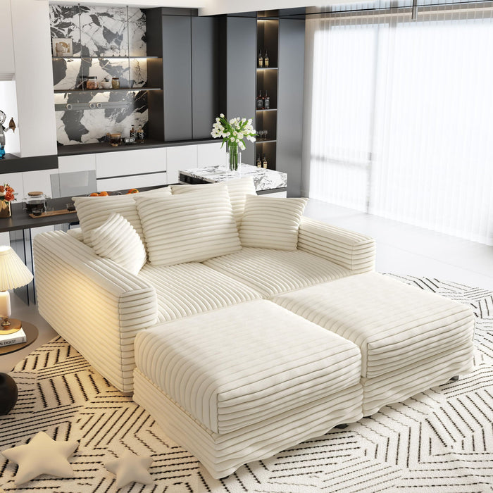 Deep Seat Convertible Sofa With Soft Pillows And Ottomans