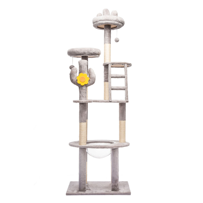 Cactus Cat Tree With Transparent Capsule, Sisal Scratching Posts - Gray