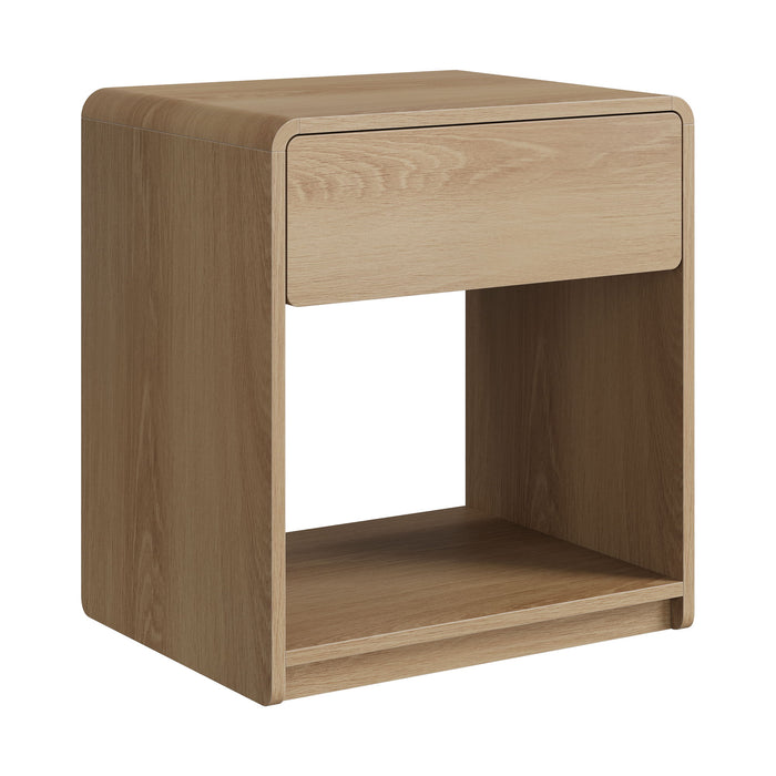 Bedside Table Set With Storage Drawers And Open Shelves, Compact With Rounded Corners (Set of 2) - Oak