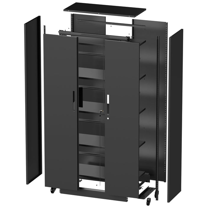 Storage Cabinet With Wheels And Lock, 4 Adjustable Shelves, 3 Point Locking Security, For Tool Organization In Garage - Black