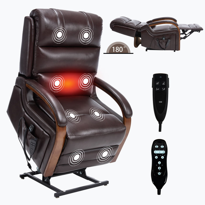 Power Lift Recliner Chair Dual Motor Infinite Position With Heat Massage And Heavy Duty Motion Mechanism - Brown