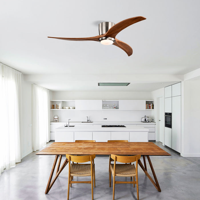 Flush Mount Fan Light, 3 Blades Ceiling Fan With Lights Remote Control, Quiet DC Motor, 6 Speed - Nickel