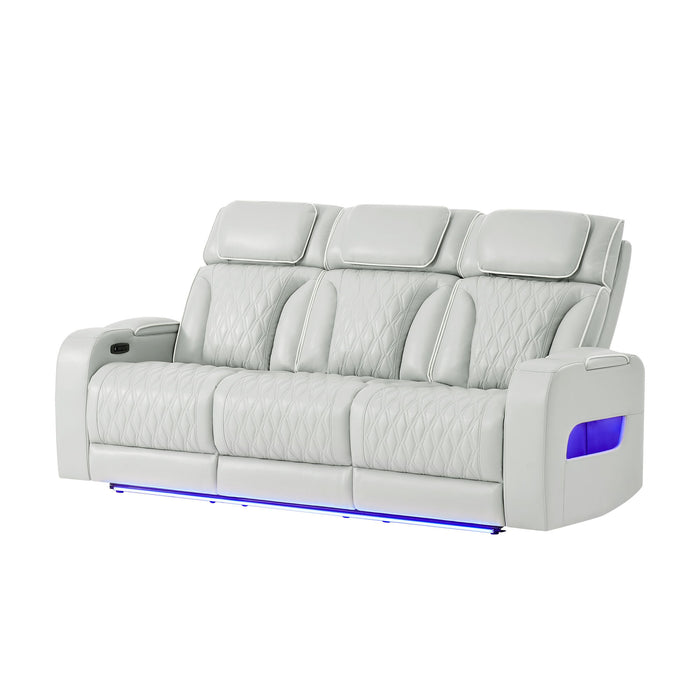 Julian - Power Reclining Sofa With Footrest And LED Lighting - Silver