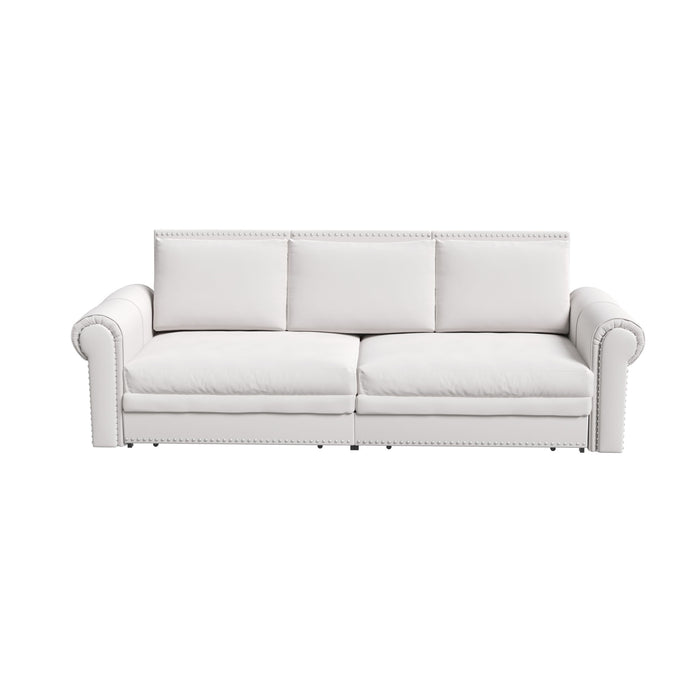 3 In 1 Convertible Sleeper Sofa With Nailhead Trim & Rolled Arm