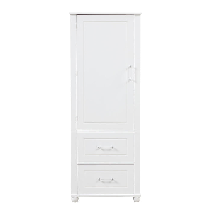Tall Freestanding Bathroom Storage Cabinet With 2 Drawers And Adjustable Shelf