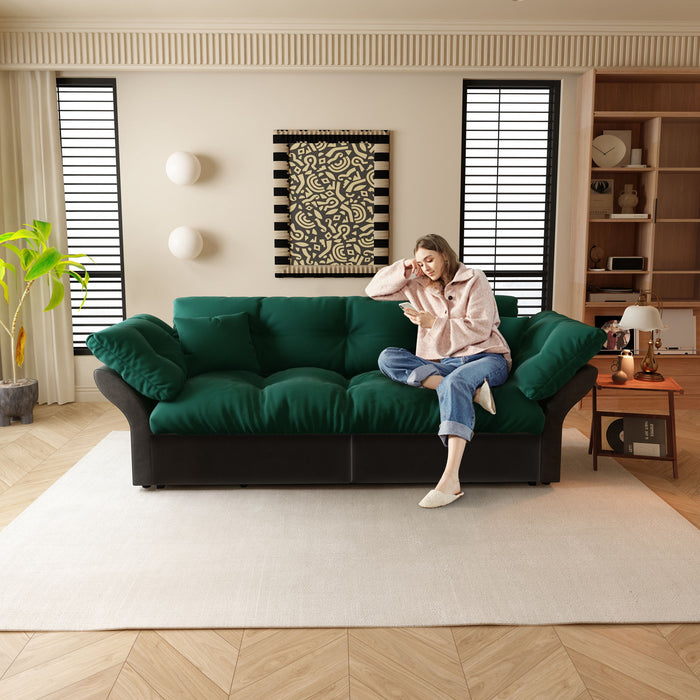 Queen Pull Out Sofa Bed, 3 In 1 Convertible Sleeper Tufted Sofa With 2 Soft Pillows