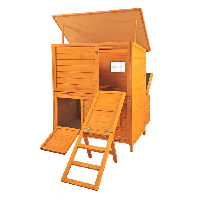 Chicken Coop, Large Chicken Coop With 3 Nesting Boxes, Foldable Ramp And Flip Up Asphalt Roof - Orange