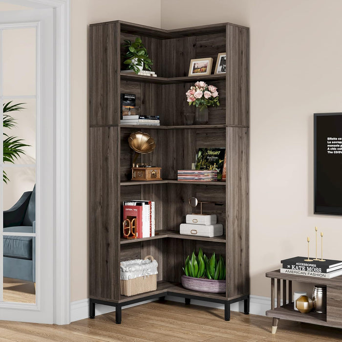 L-Shaped Bookcase, 5 Tier Freestanding Corner Bookshelf