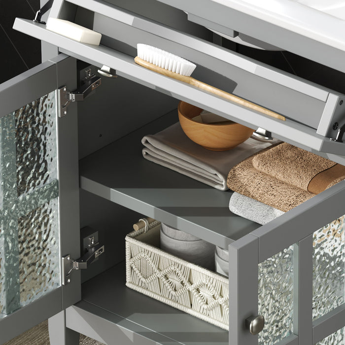 Bathroom Vanity With Ceramic Sink, Adjustable Shelf & Tip Out Tray