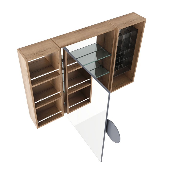 Wall Mounted Bathroom Mirror Cabinet With Adjustable Shelves Storage Cabinet - Imitative Oak
