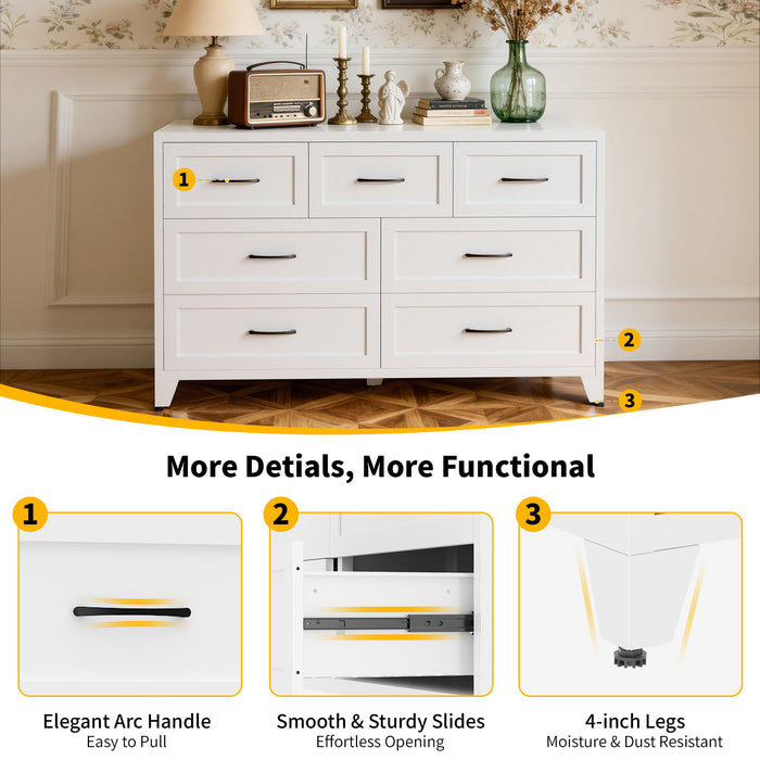 7-Drawer Dresser, Low-Profile Storage - White