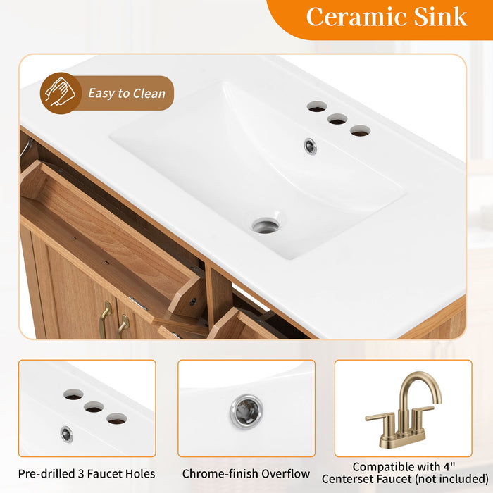 Bathroom Vanity With Sink, Soft Close Doors & Drawers - Wood