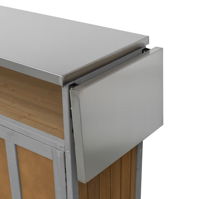 Foldable Outdoor Kitchen Island With Lockable Wheels, Storage Cabinet And Towel Rack For Patio
