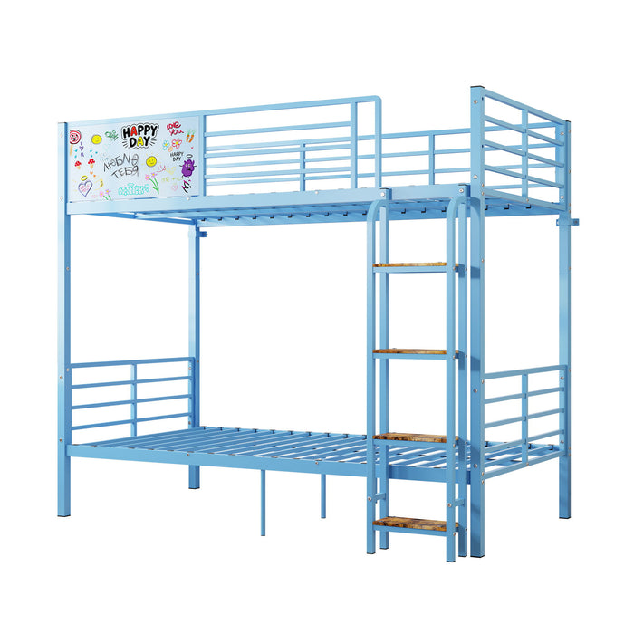 Bunk Bed, Convertible To 2 Separate Twin Size Beds & Full Length Guardrail & Ladder, No Box Spring Needed - Blue
