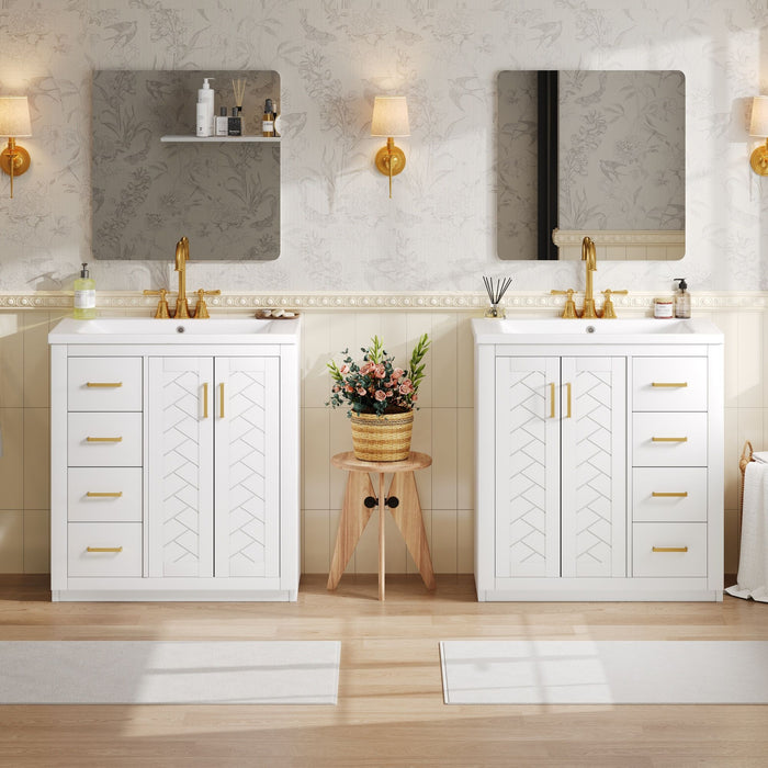 Bathroom Vanity Set With Sink, Storage Cabinet With Drawers & Soft Closing Doors
