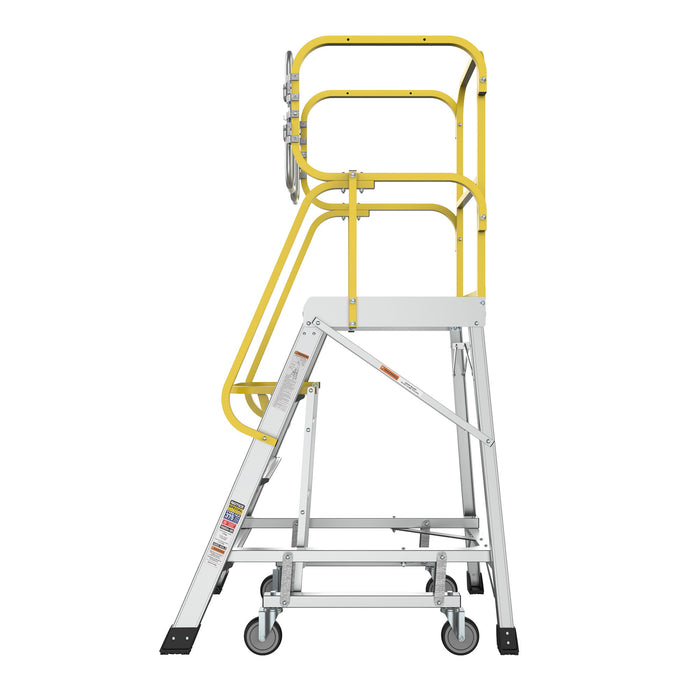 Heavy Duty Aluminum Rolling Platform Ladder With Steps, 375Lbs Capacity