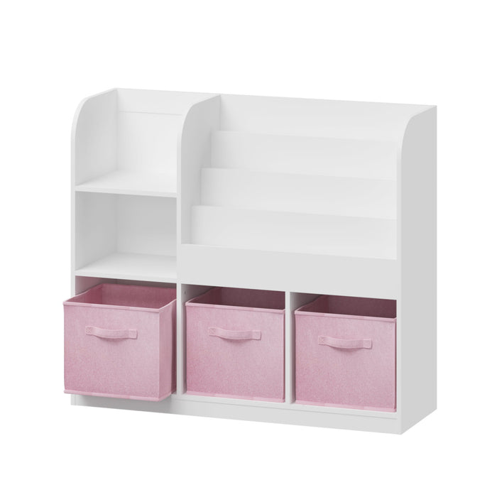 Bookcase And Bookshelf With 3 Collapsible Drawers, Multifunctional Display Stand