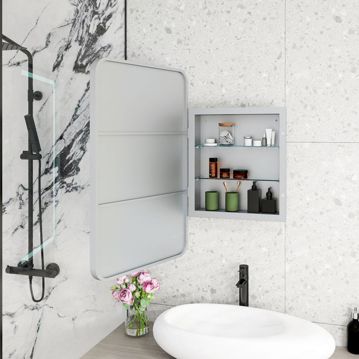 Rectangle Medicine Cabinet Mirror Bathroom Mirror With Storage Wall Mounted Medicine Mirror Cabinet With LED - Sliver