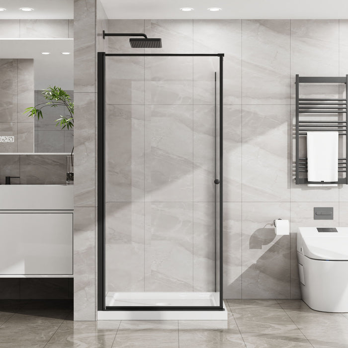 Corner Shower Enclosure, Frameless Pivot Door - Matte Black