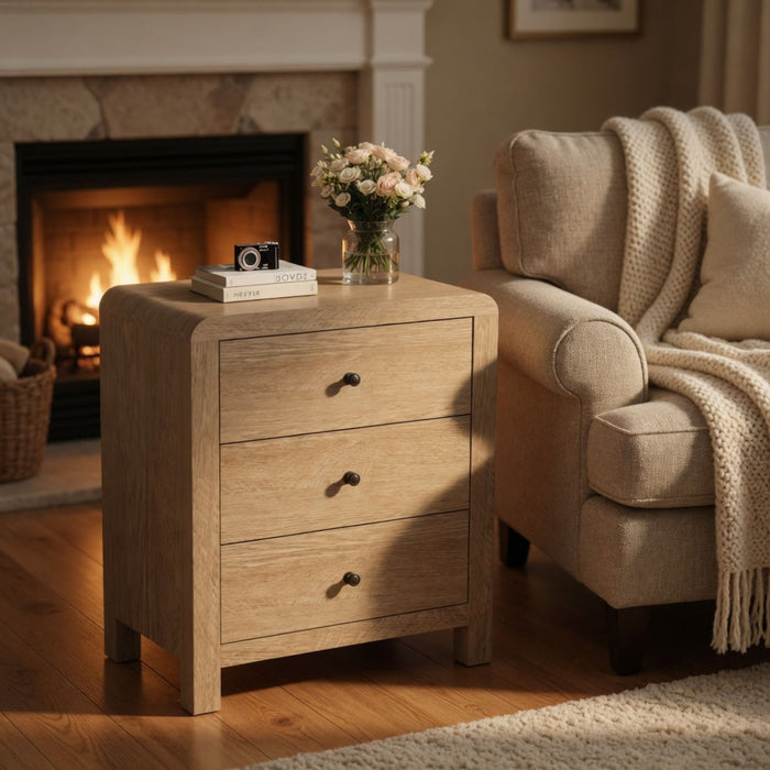 3 Drawer Chest Of Drawers With Soft Close Glides Rounded Corners Handles - Natural