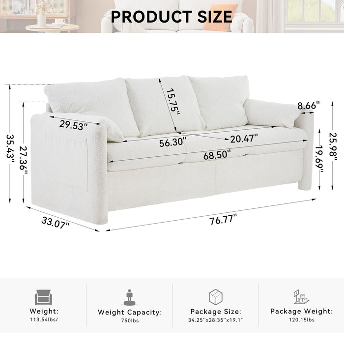 Modern 3 Seater Sofa Chenille Couch Plush Triple Seater Sofa With High Density Foam Cushions, Deep Seat Living Room Couch For Family Room, Apartment & Home Theater - Ivory White