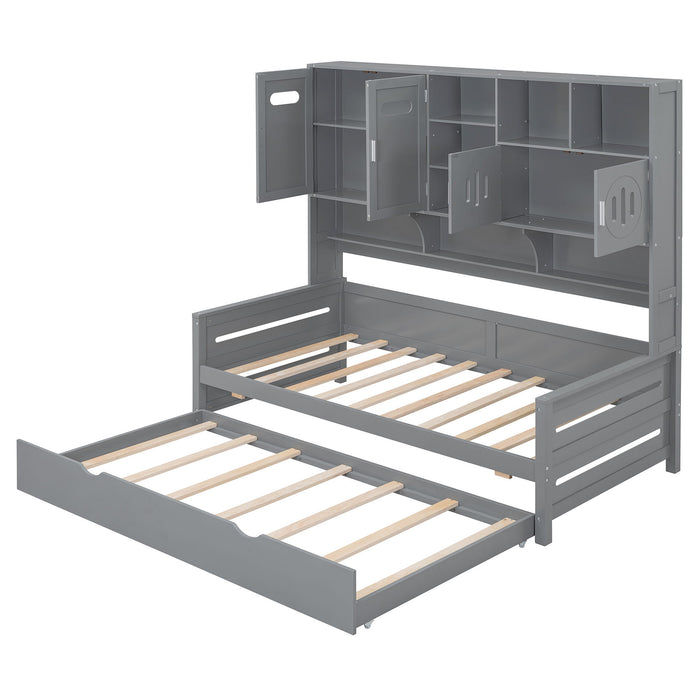 Daybed With All-In-One Cabinet And Shelf