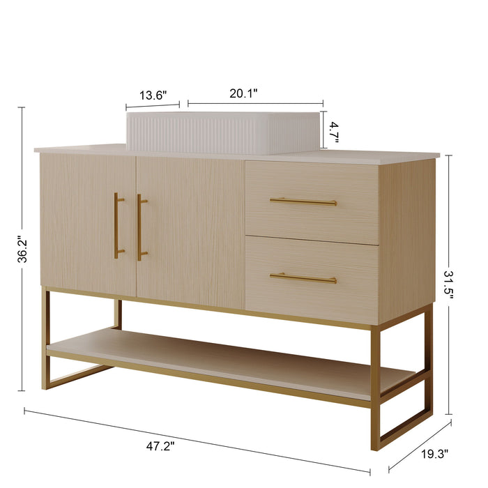 Bathroom Vanity With Vessel Sink Accent Free Standing Cabinet - Ameican White Oak / Gold / White