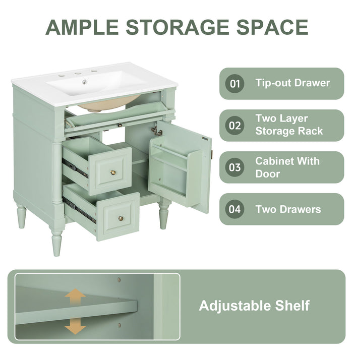 Modern Bathroom Vanity With Sink, Freestanding Cabinet With Flip Drawer & Adjustable Shelf