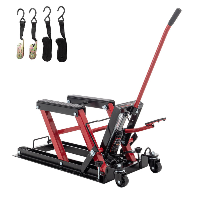 Hydraulic Motorcycle Lift Jack With 1500 Lbs Capacity And Foot-Operated Scissor Lift - Red