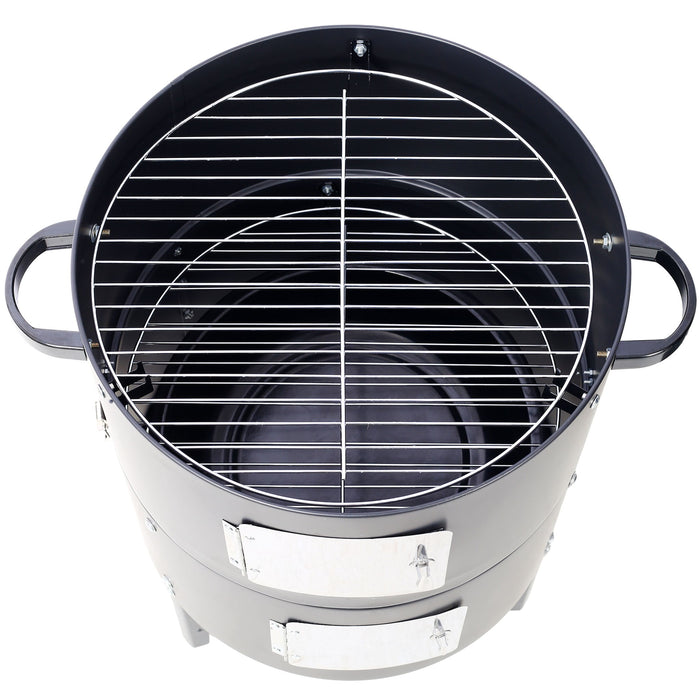 Heavy Duty Round Bbq Grill 17" Steel Charcoal Smoker For Outdoor Cooking - Black
