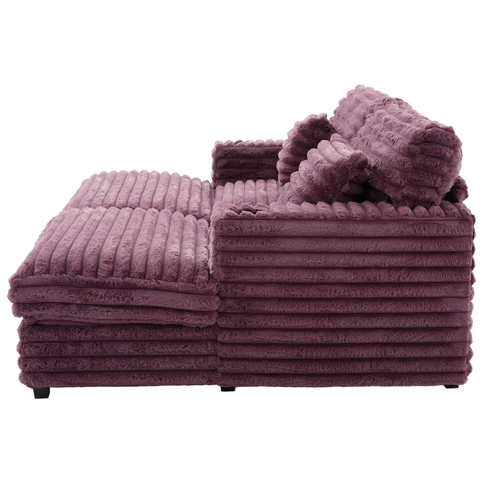 Oversized Double Chaise Lounge Sofa With USB Ports And Cup Holders