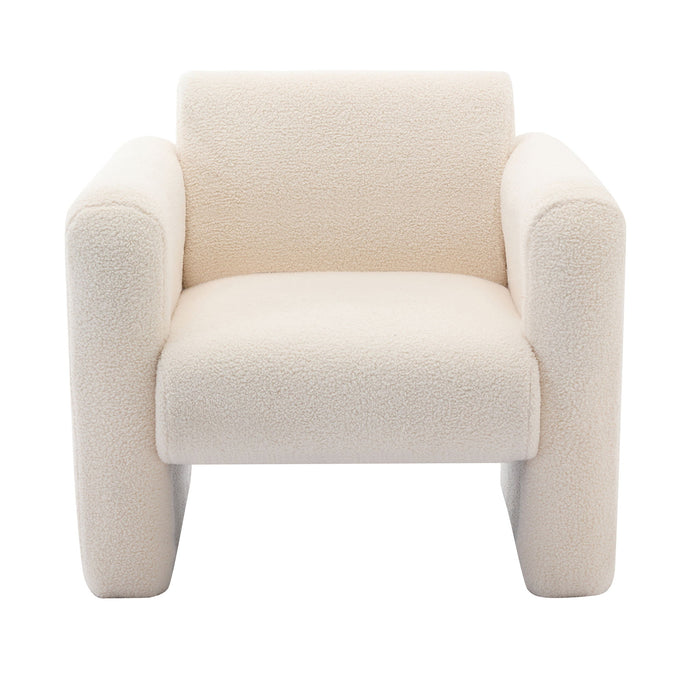 Modern Accent Chair Lambskin Sherpa Fabric Upholstered Comfy With Pillow