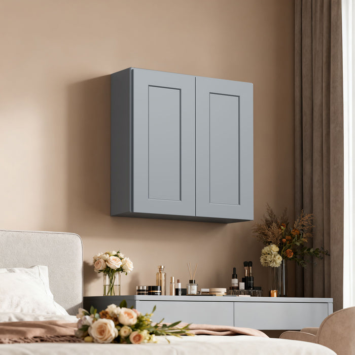 Shaker Wall Cabinet With Soft Close Hinges, Adjustable Shelves, Double Door