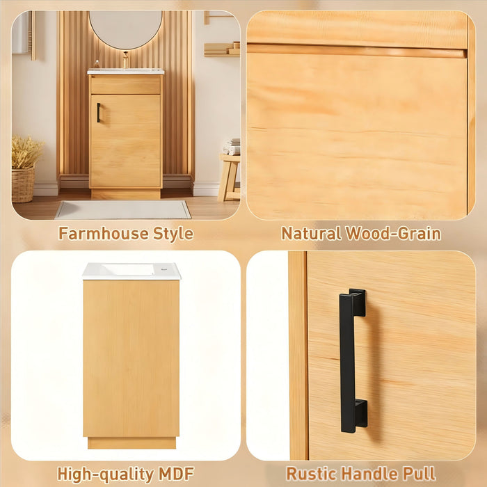 Bathroom Vanity With Sink, Freestanding Single Cabinet With Soft Closing Door And Adjustable Shelf - Natural Wood