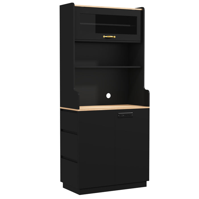 Pantry Cabinet With Hydraulic Flip Top And USB Charging Port