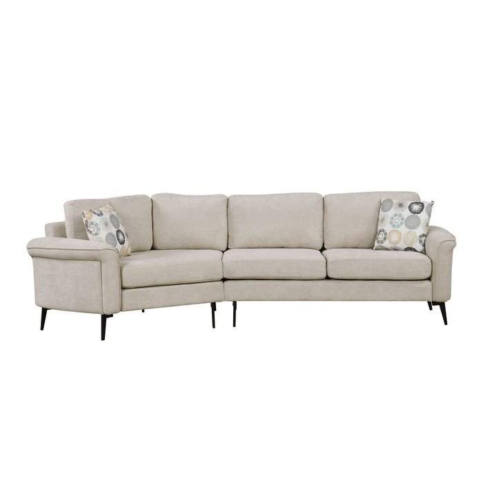 Upholstered 3 Seater Curved Sofa With Printed Pillows Chenille