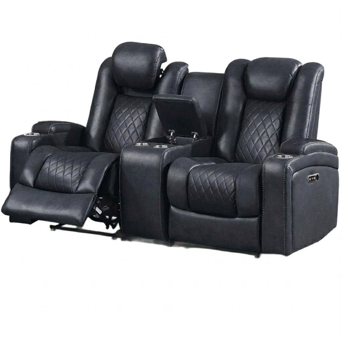 Power Reclining Loveseat With Adjustable Headrest, Storage, Cup Holders - Inky Blue