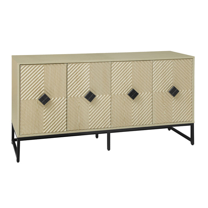 Carved 4 Door Sideboard With Storage, Adjustable Shelf