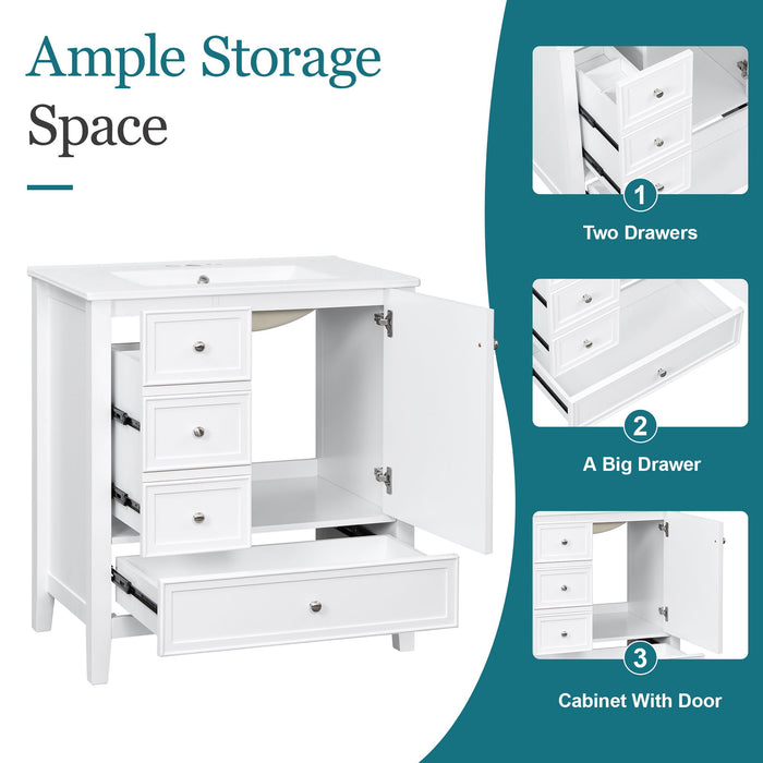 Modern Bathroom Vanity With Sink, 1 Cabinet & 3 Drawers