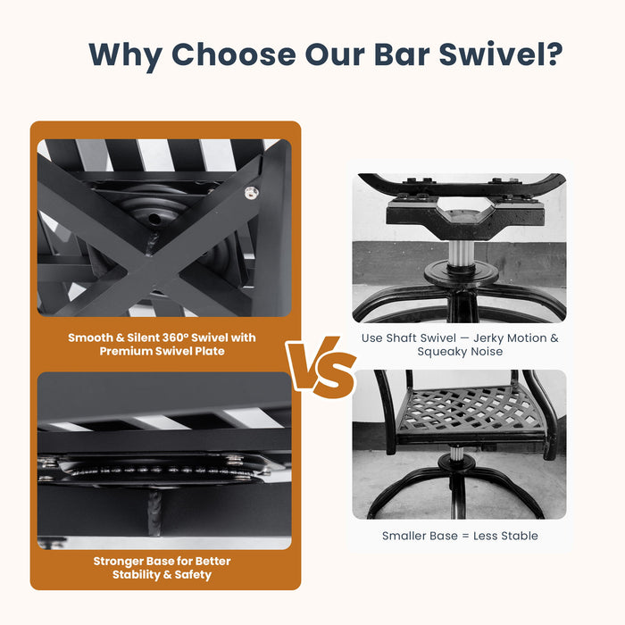 Outdoor Swivel Bar Chairs, 360 Degree Rotation, Ergonomic Backrest (Set of 2)