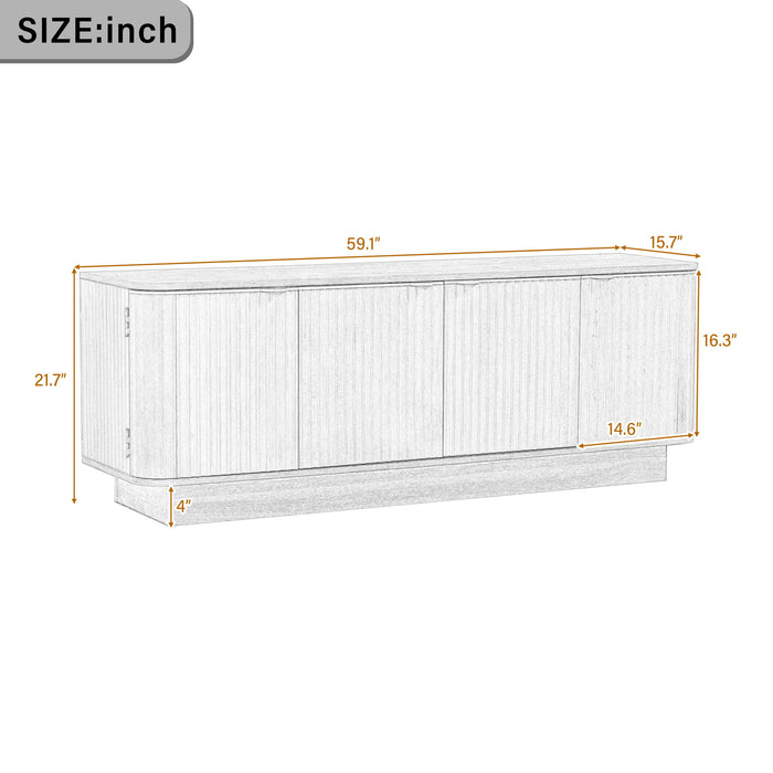 TV Stand, Fluted Media Console With Adjustable Shelves And Cable Holes