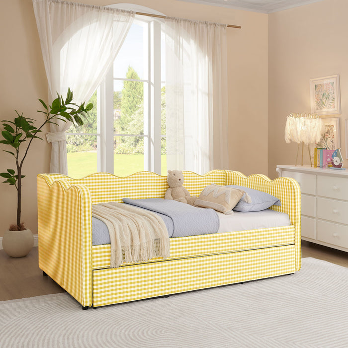 Gingham Daybed With USB Charging Port, Wave-Shaped Design