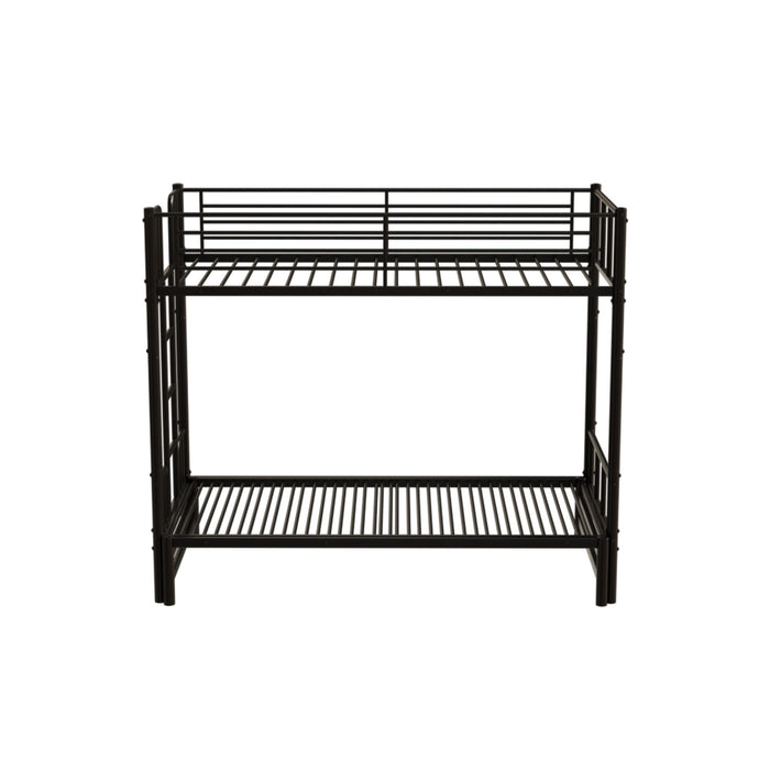 Twin Metal Pull Out Bunk Bed With Guardrail And Built In Ladder, Space Saving Convertible Frame For Bedroom - Black