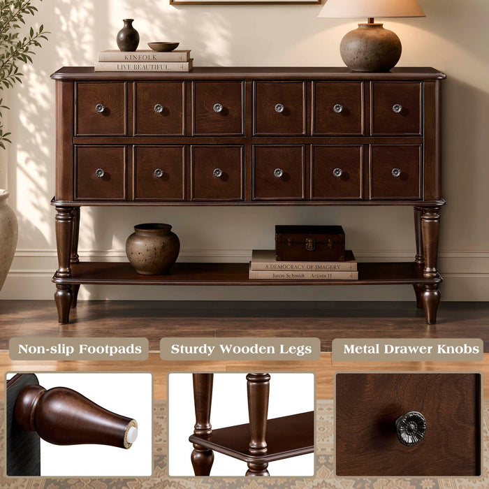 Console Table, Entryway Sofa Table With 4 Storage Drawers And Open Shelf - Espresso