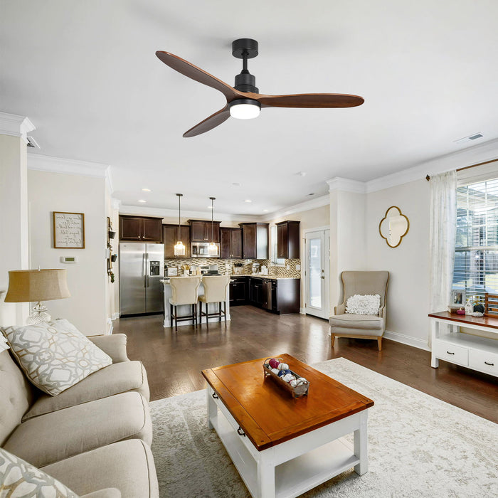 Ceiling Fan With Lights 3 Solid Wood Fan Blade Noiseless Reversible Motor Remote Control - Black