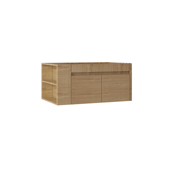 Floating Bathroom Vanity Cabinet, Soft Close Double Drawers, Open Side Storage, Wall Mounted, Cabinet Only