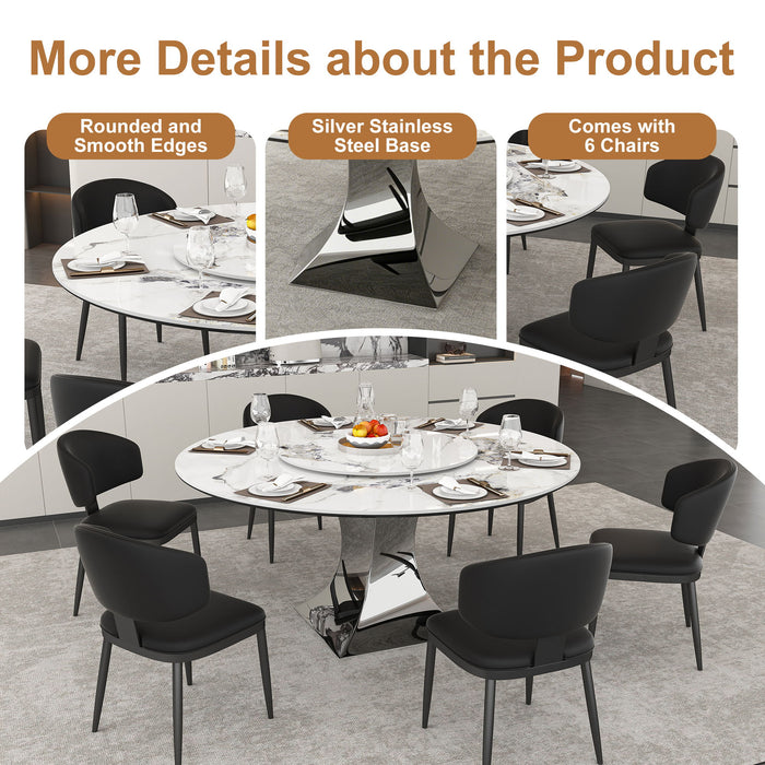 Round Dining Table & 6 Chairs Set - Silver