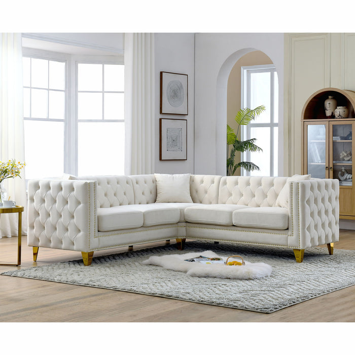 L-Shaped Corner Sofa, 5 Seater Sectional With Tufted Design